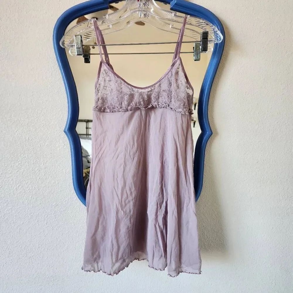 Victoria's Secret mauve teddy sheer lingerie dress women's Medium lace chest